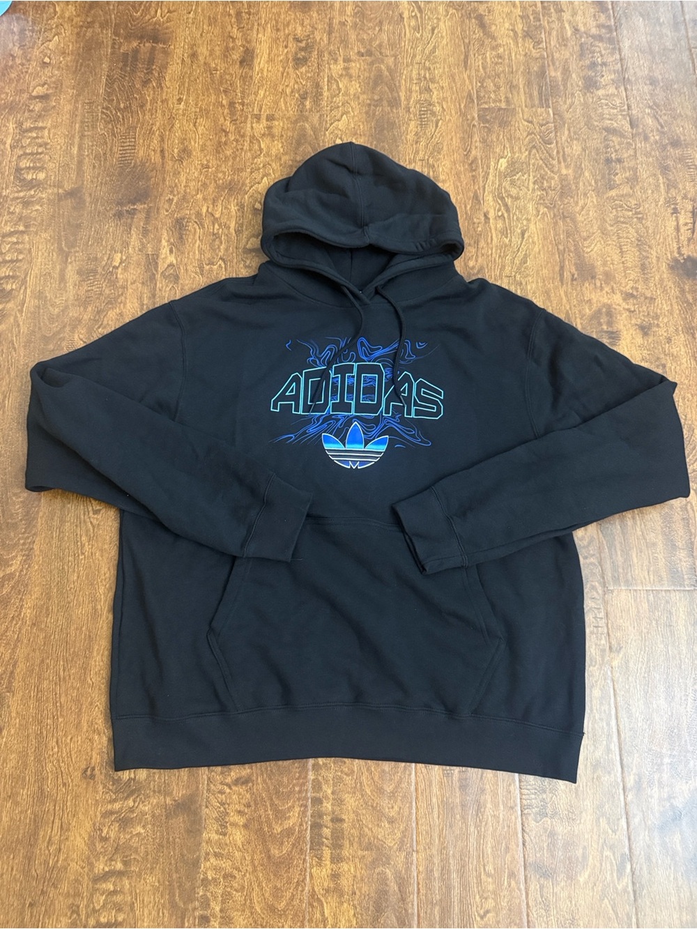 adidas Black Hoodie with Blue Graphic Logo